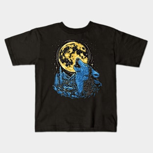 Wolf howl moon Kids T-Shirt